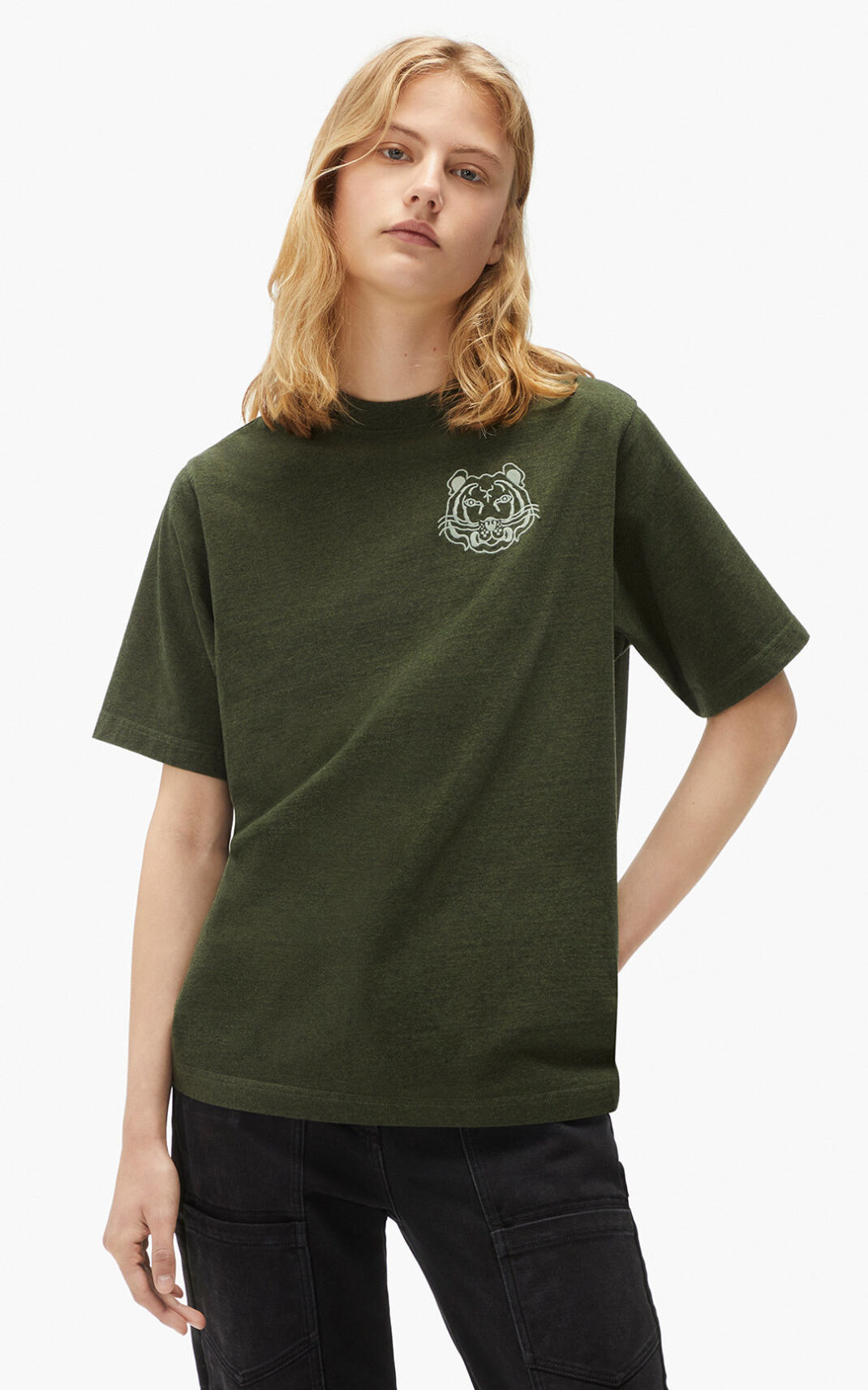 T Shirt Kenzo RE/relaxed casual Femme Vert Olive | MRZU-85470